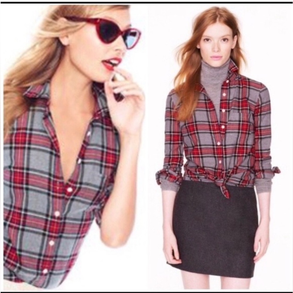 J. Crew Red and Gray Plaid Flannel Shirt